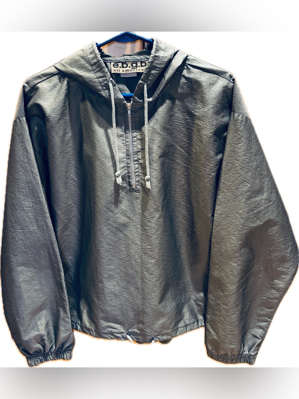 Vintage EBGB All American Women’s Quarter Zip Hooded Windbreaker Metallic Silver